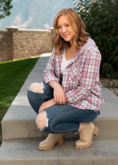 lavender plaid top