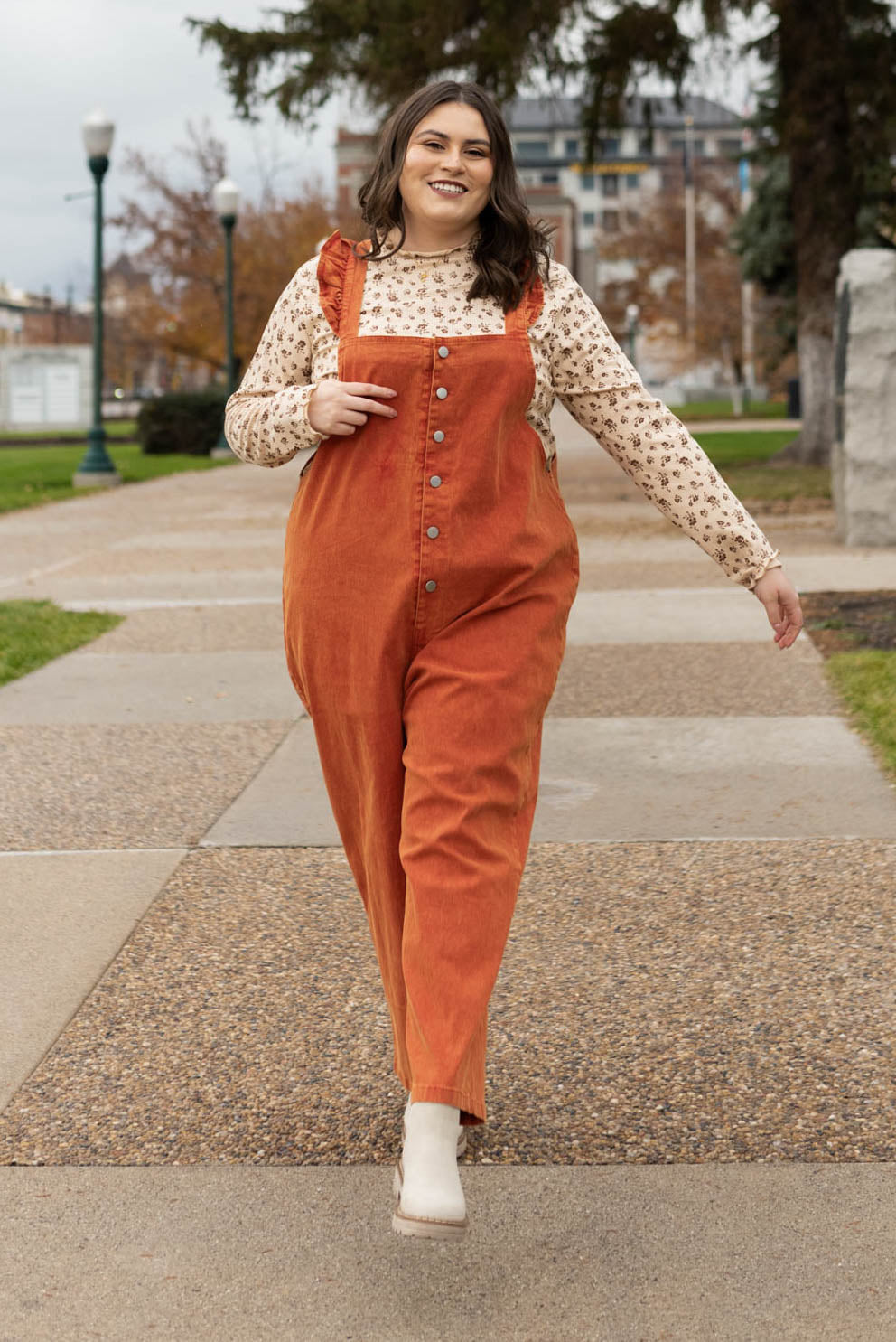 Plus size Scarlette rust jumpsuit with tapered leg