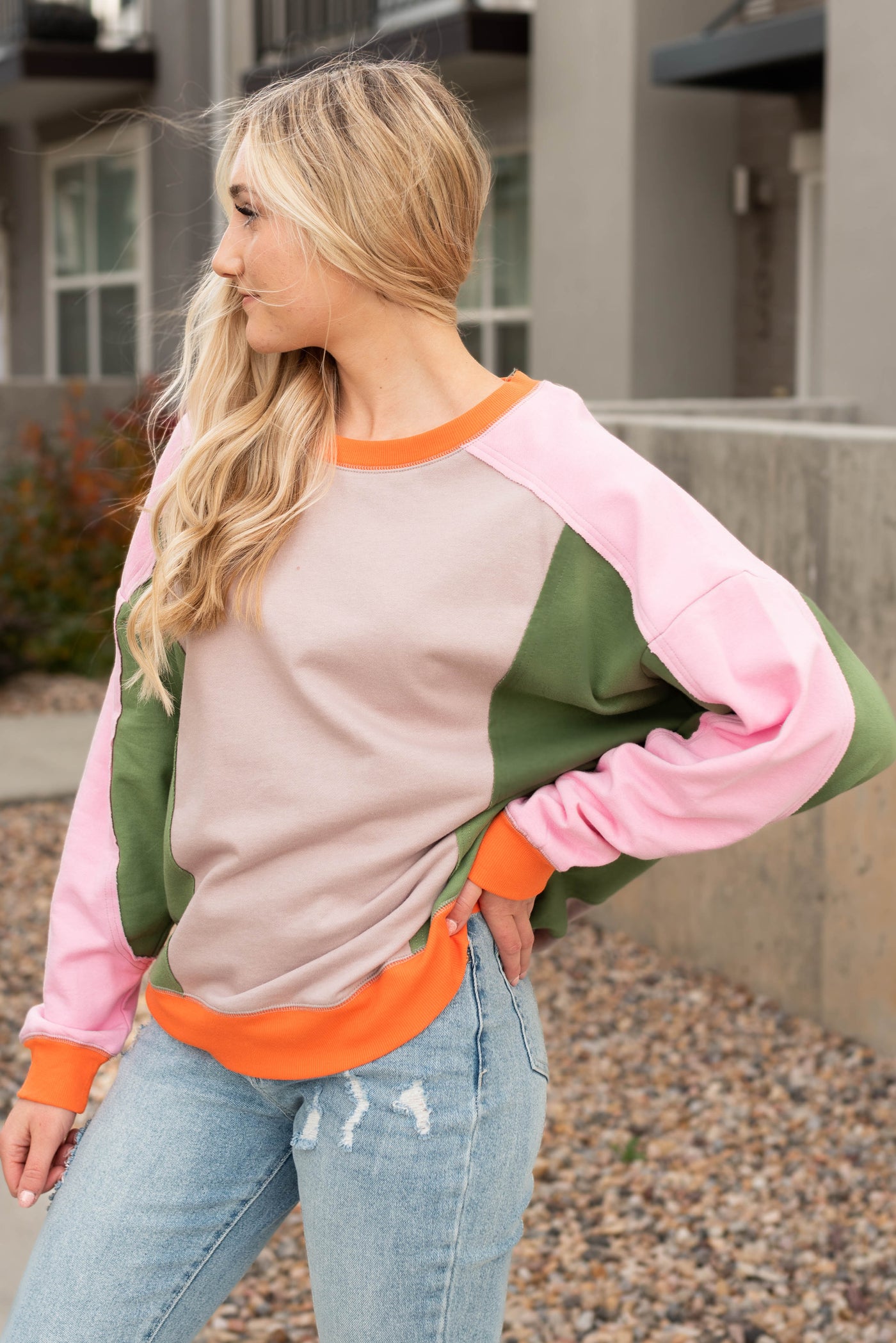 Side view of the stone block sweater
