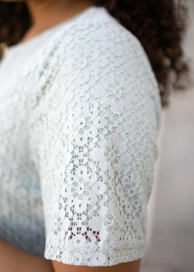Sage dress with lace sleeve