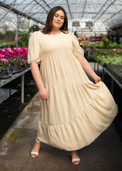 Plus size taupe tiered dress