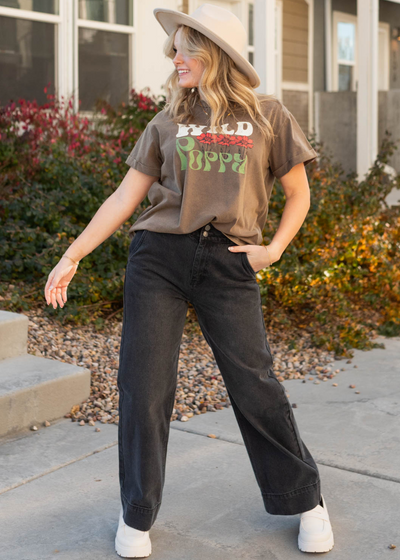 Charcoal wild poppy tshirt with short sleeves