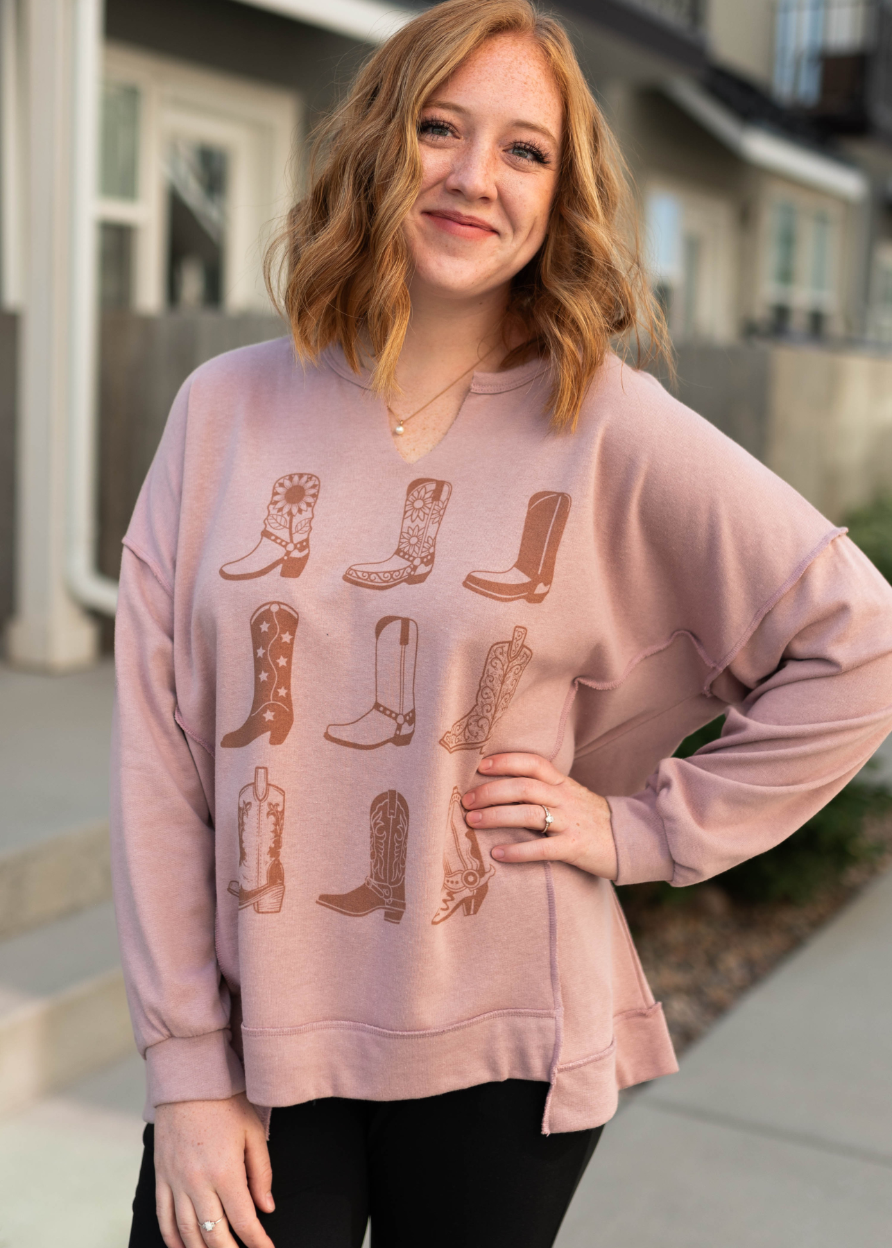 Shania wood rose pullover long sleeve shirt