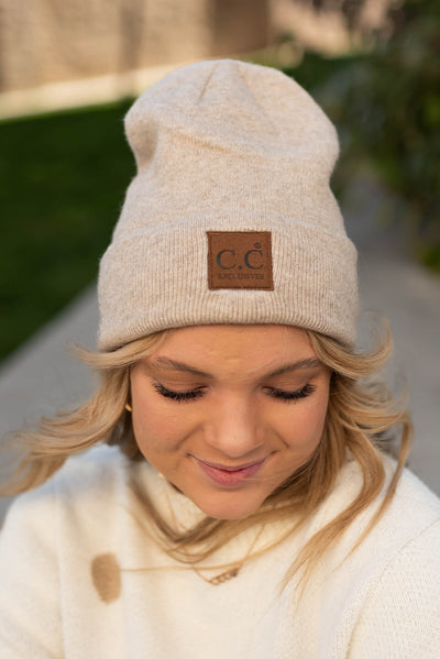 Beige knit beanie