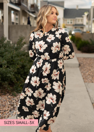 Long sleeve black floral maxi dress