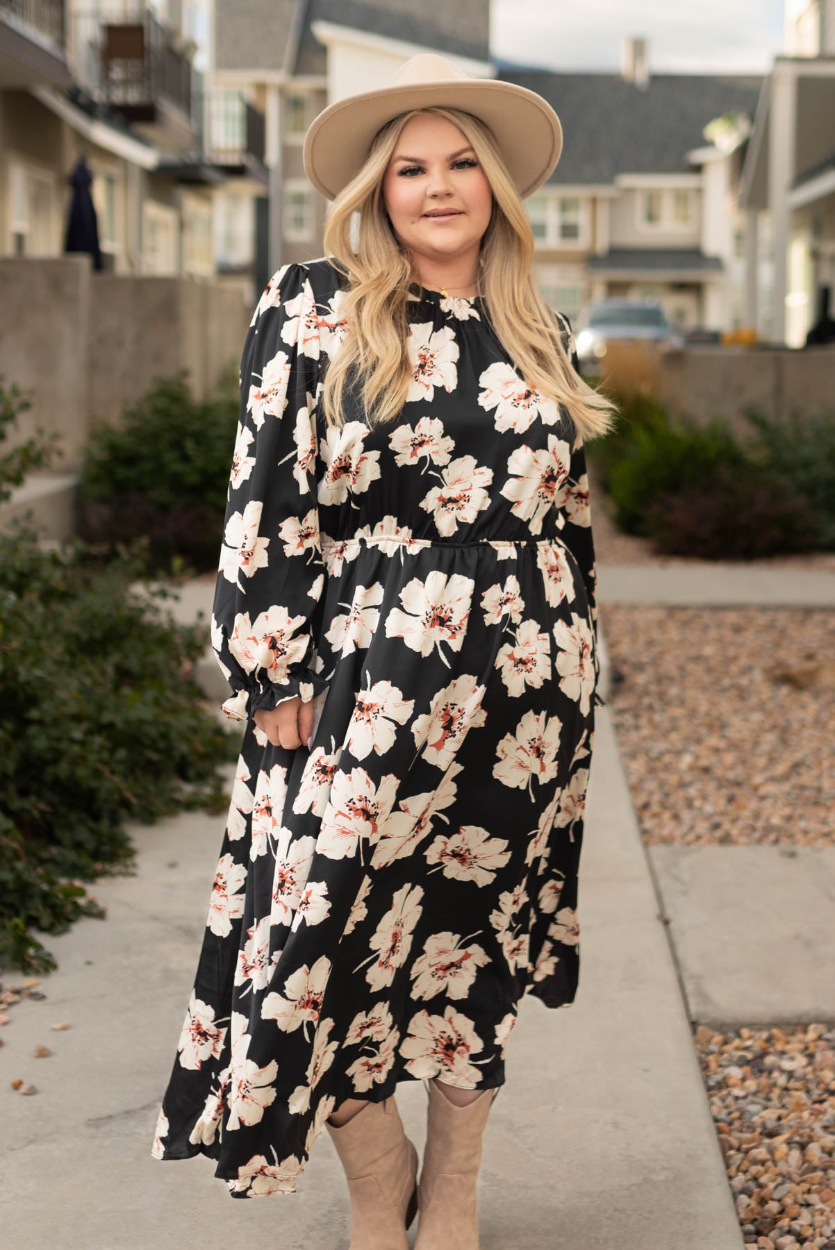 Plus size black floral maxi dress