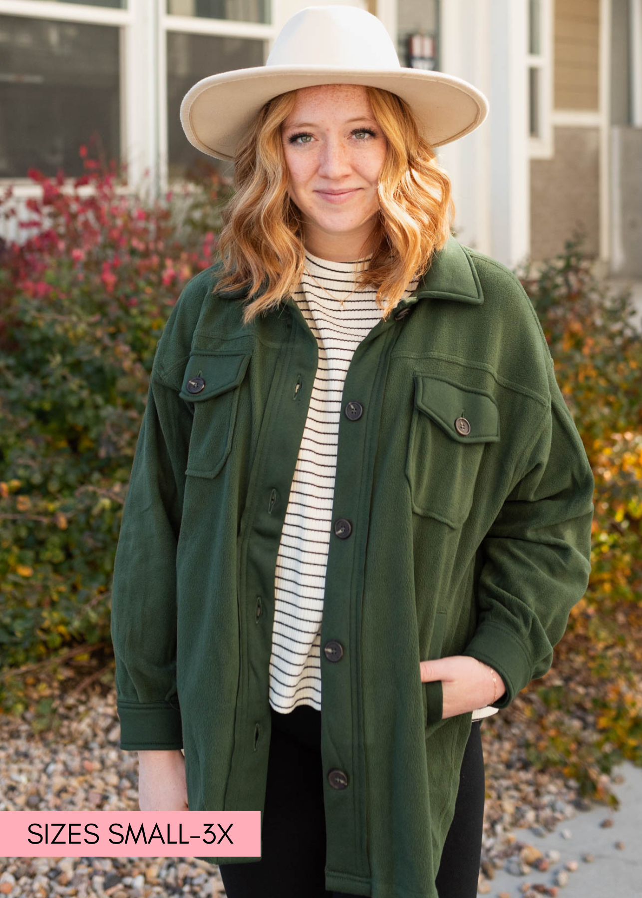 Button up army green shacket with long sleeves
