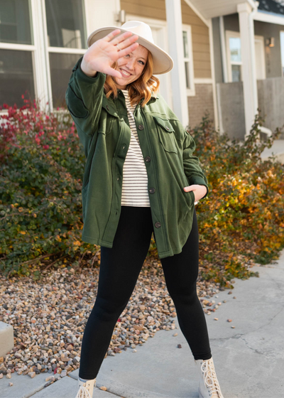 Button up army green shacket