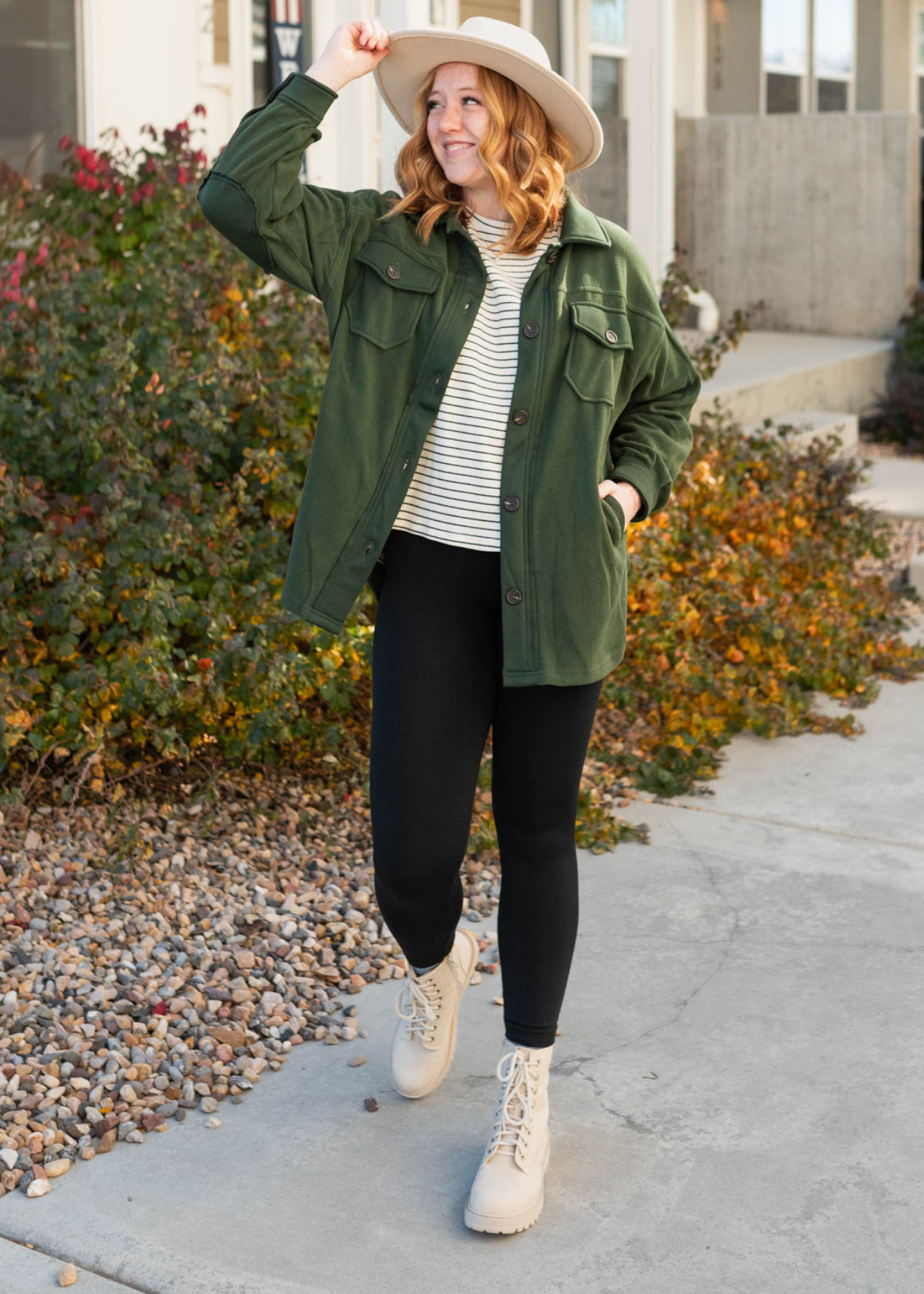 Army green shacket with pockets