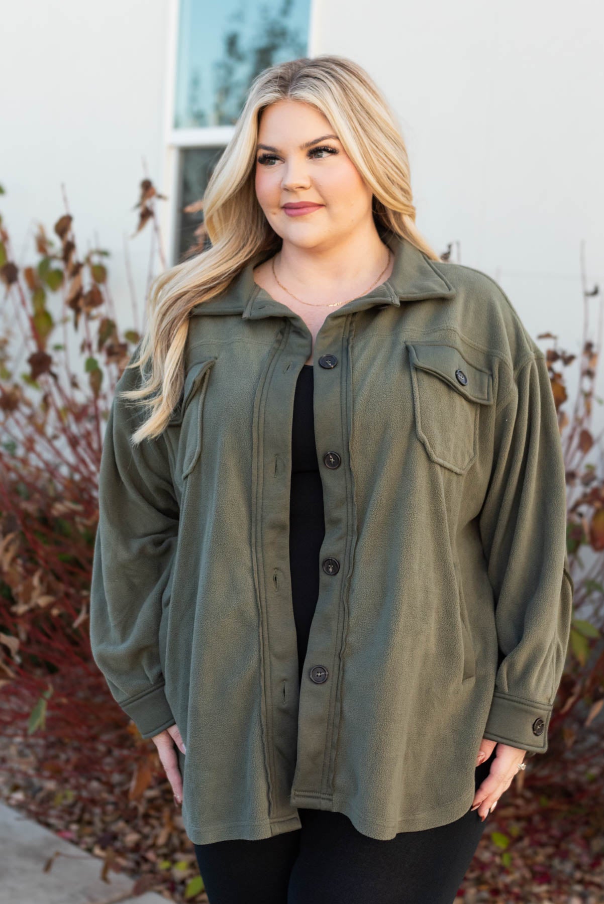 Long sleeve plus size army green shacket