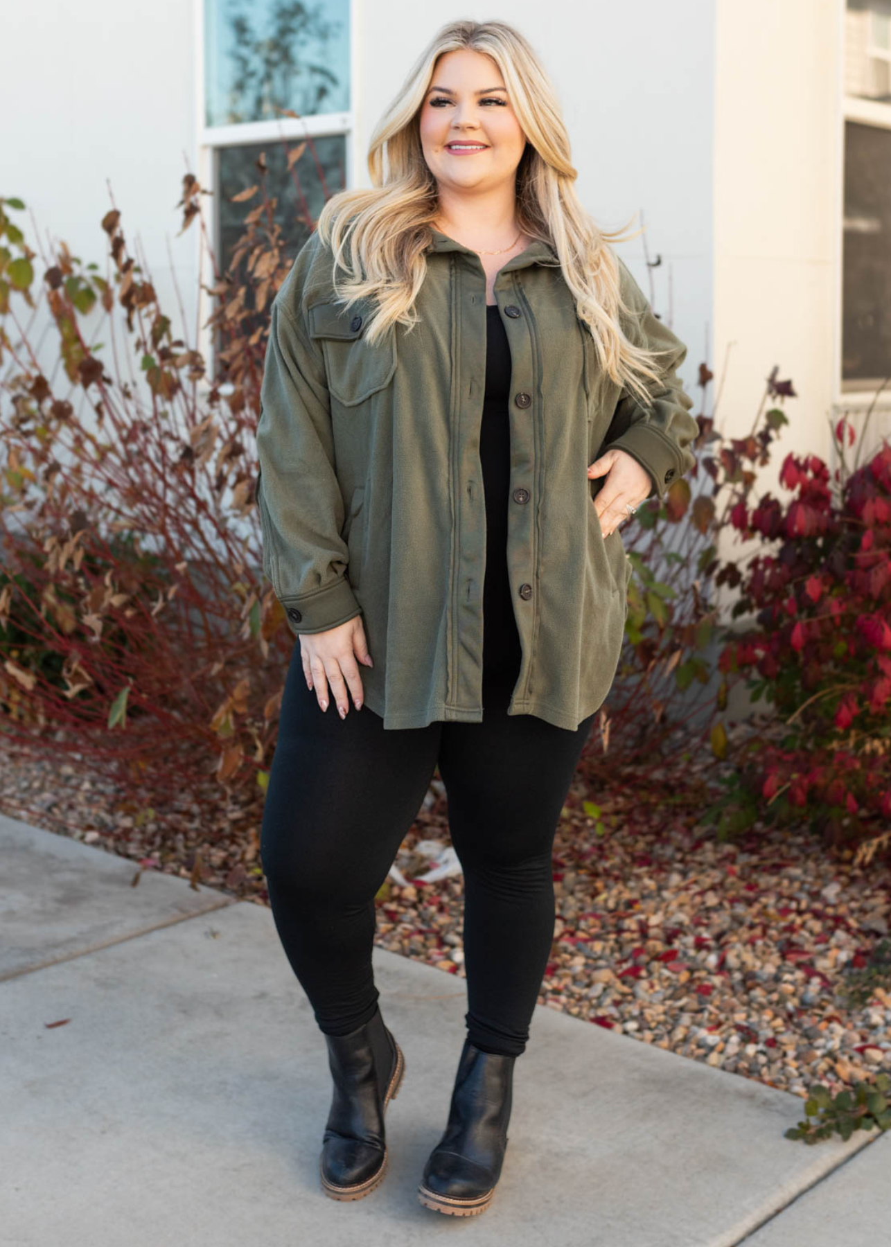 Plus size army green shacket with pockets