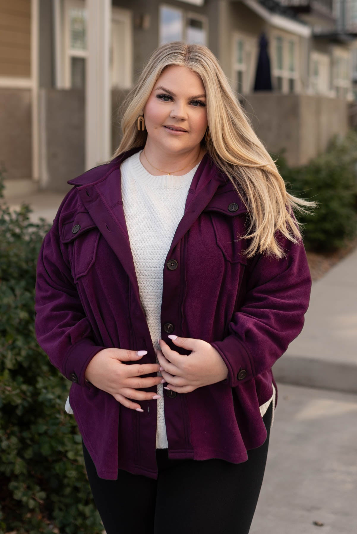 Plus size dark plum shacket with a collar