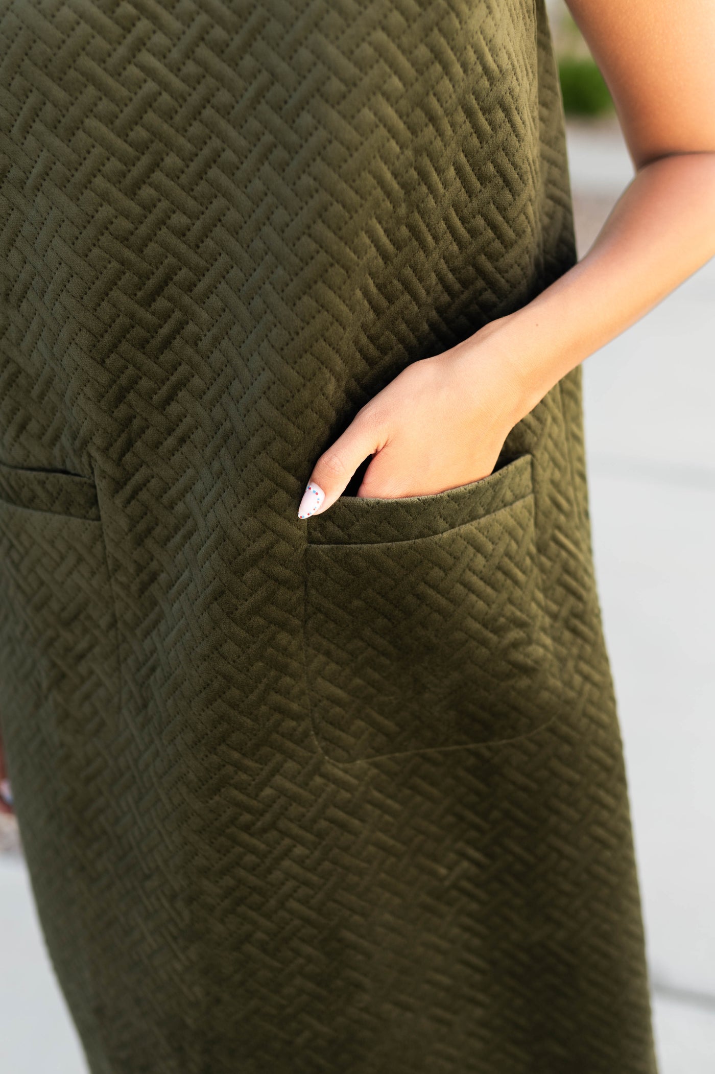 Fabric pattern of a olive dress