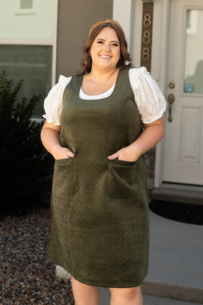 Plus size olive dress with quilted pattern