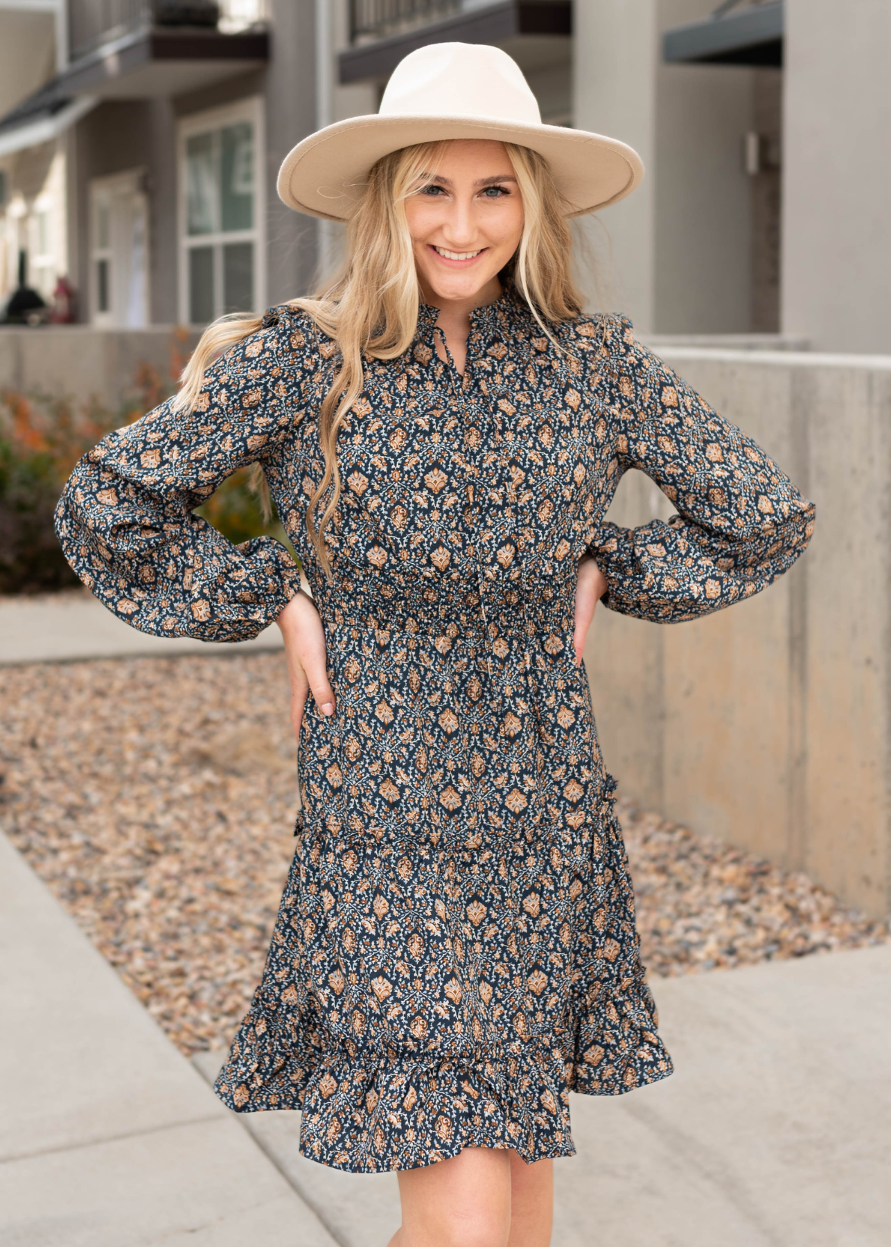 Navy patterned mini dress 