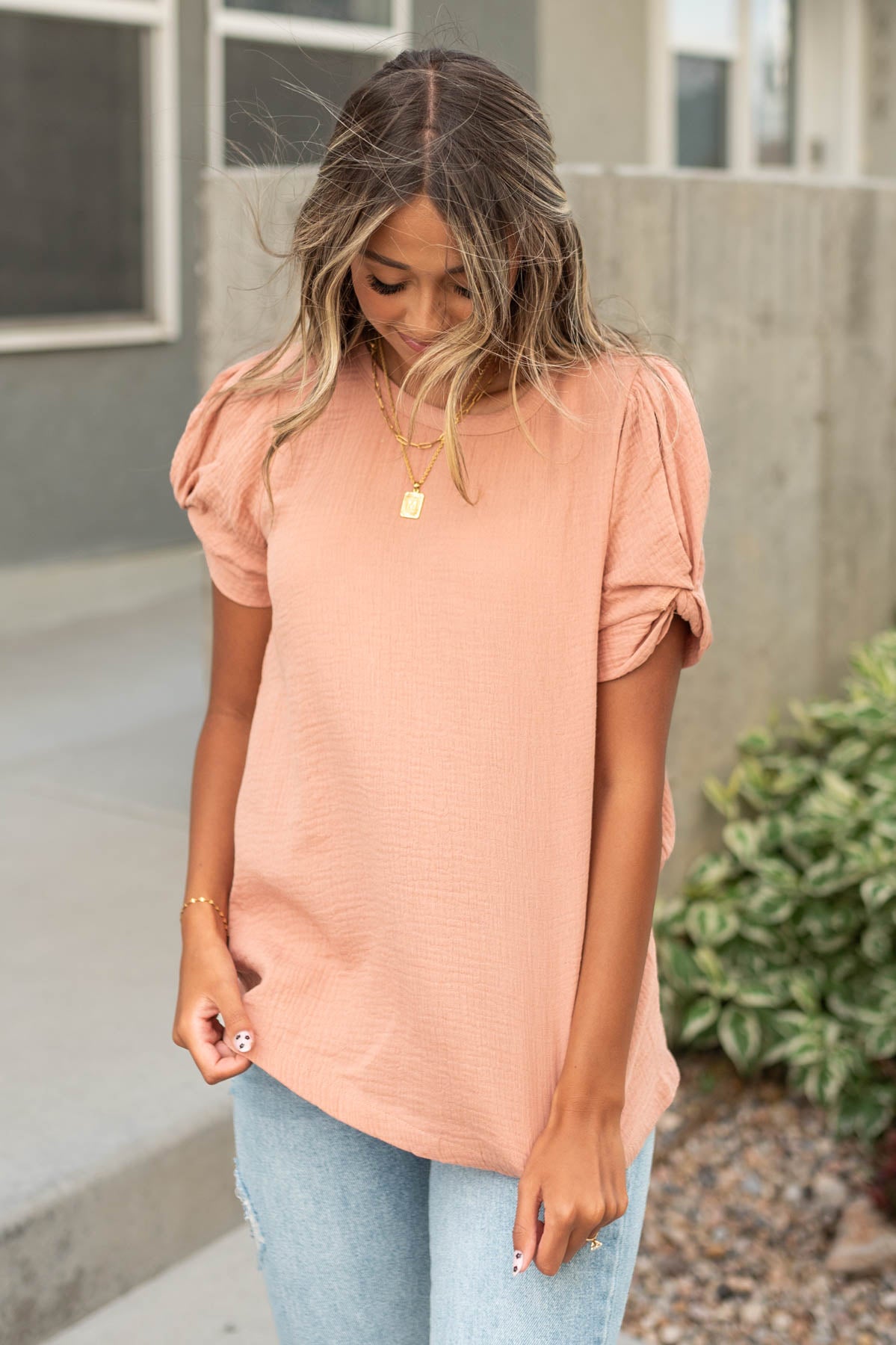 Short sleeve dusty coral top 