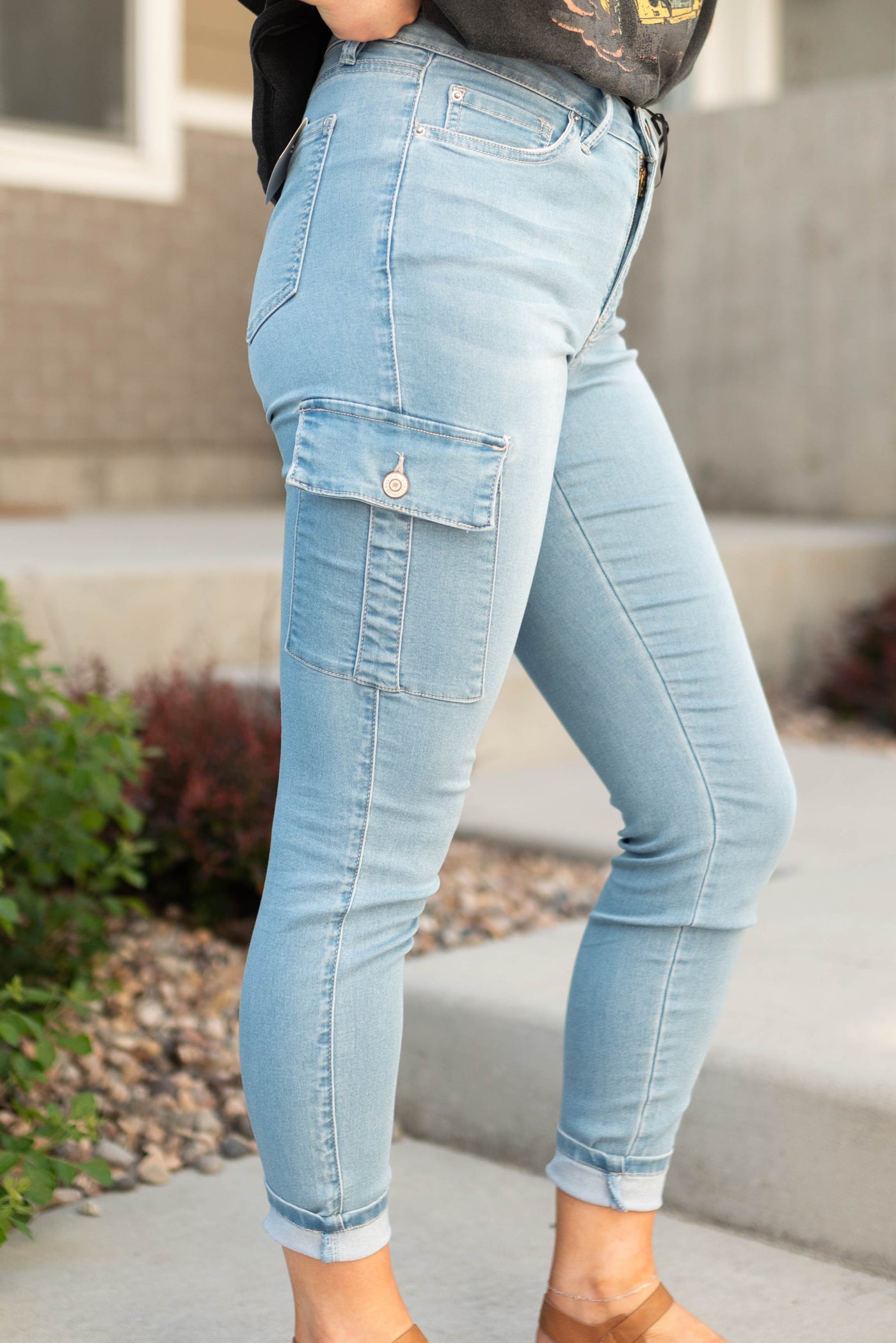 Side view of light skinny jeans