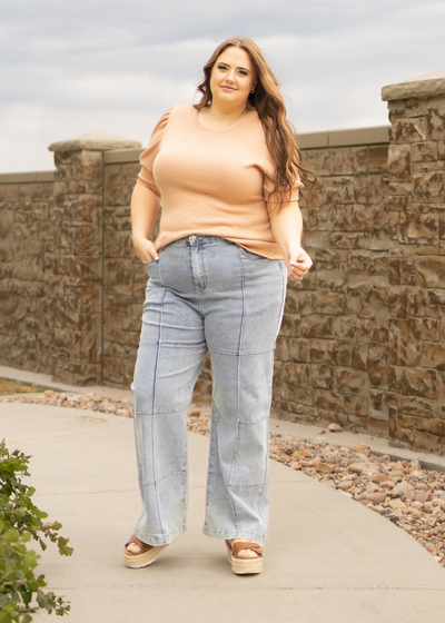 Plus size short sleeve almond top