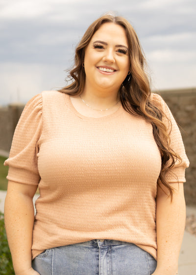 Short sleeve plus size almond top with round neck