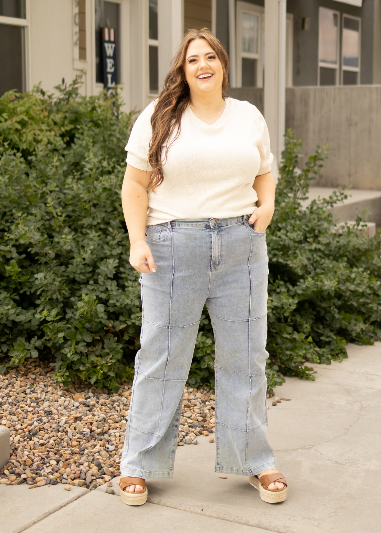 Plus size cream top with v-neck
