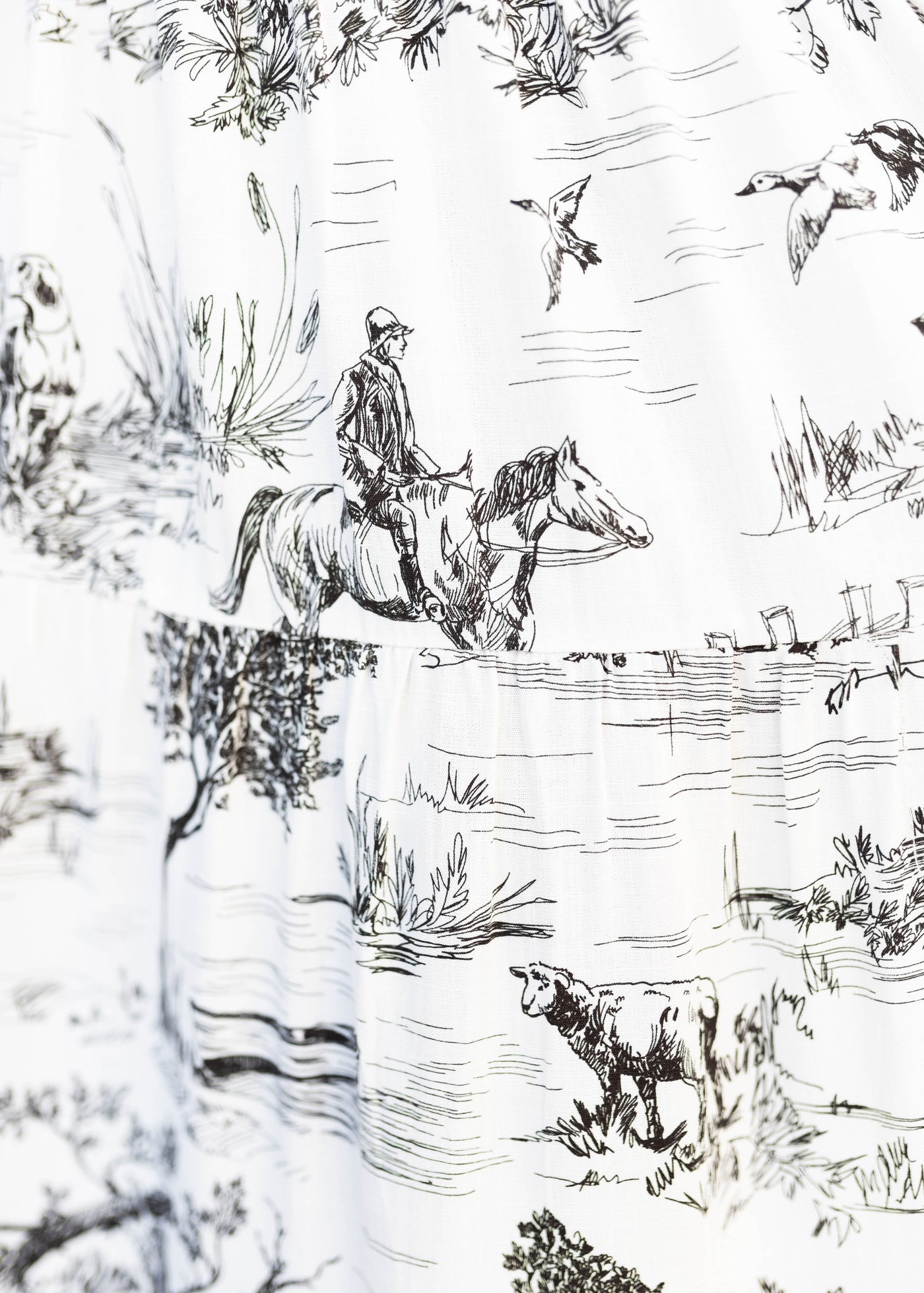 Close up of the fabric on the black print tiered dress