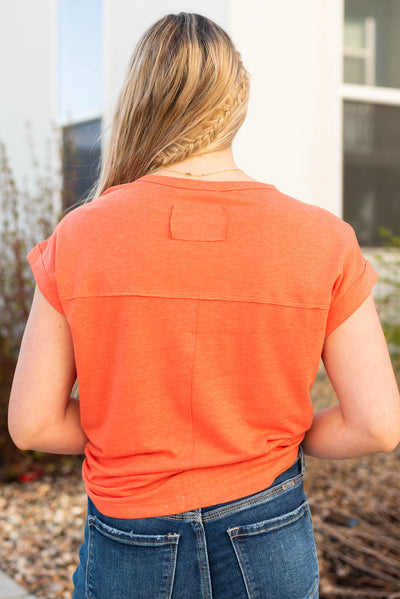 Back view of the poppy linen top