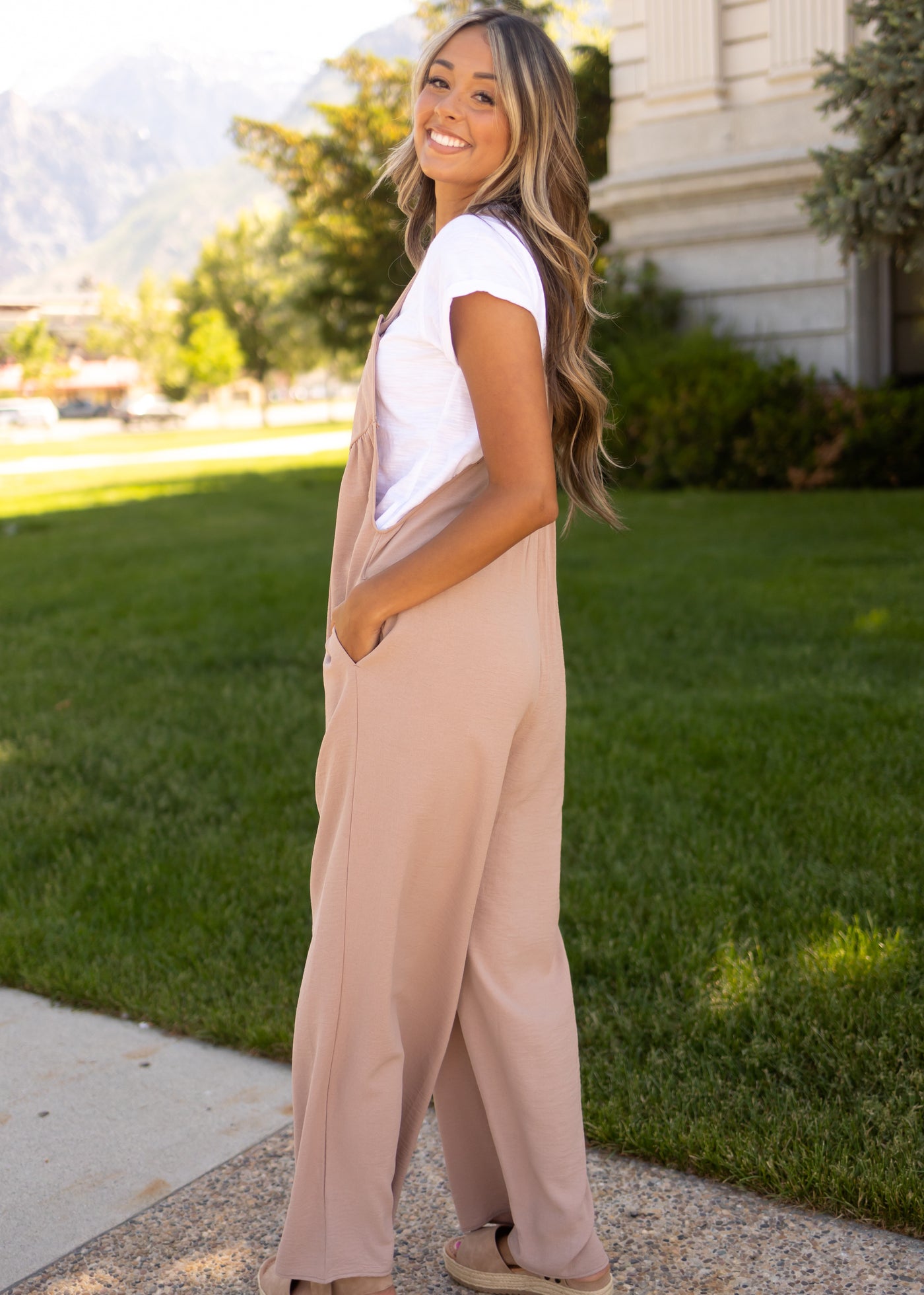 Taupe jumpsuit with wide legs