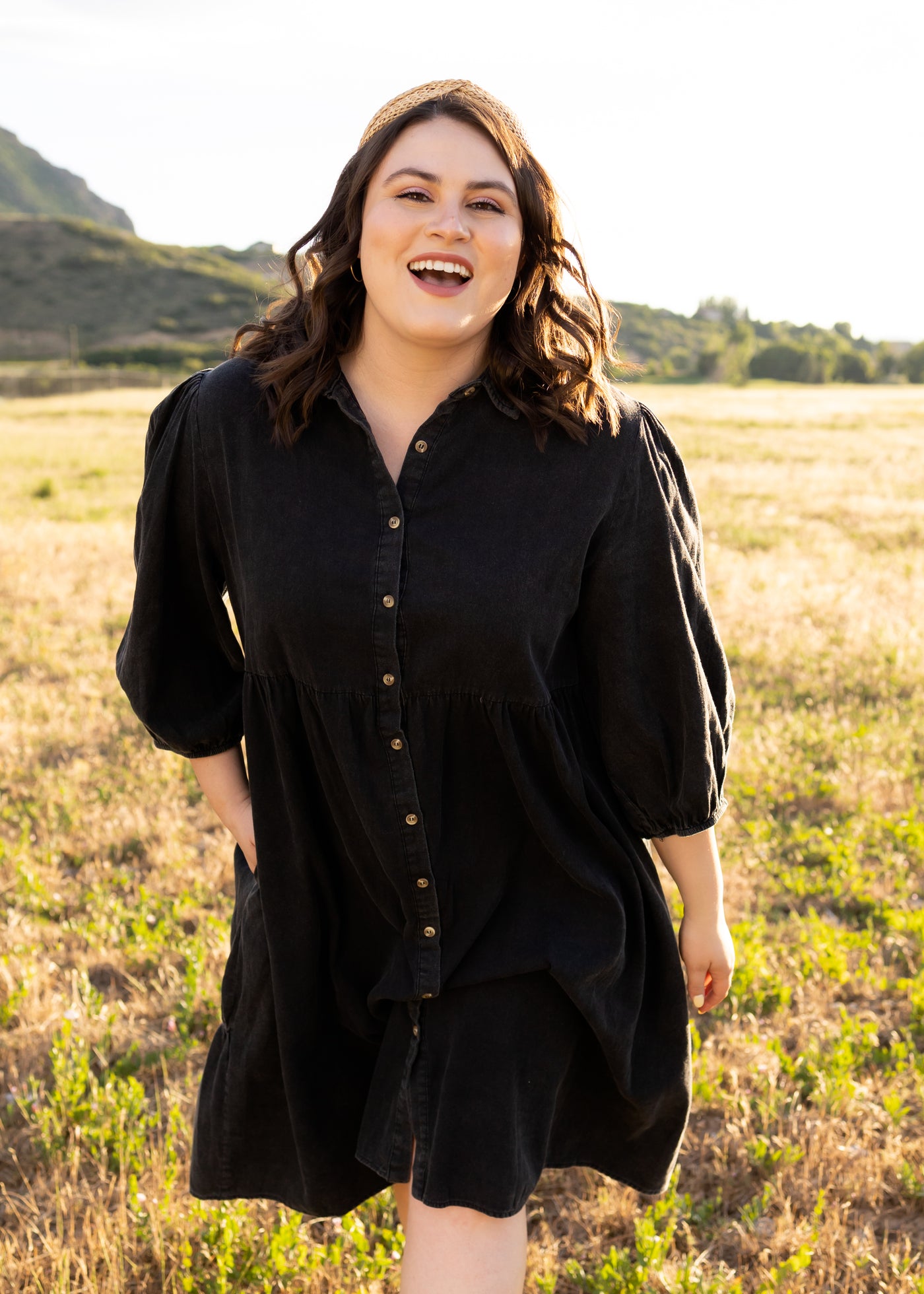 Plus size black dress with a collar