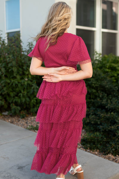 Back view of a magenta dress