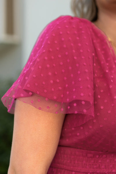 Sleeve detail on the magenta dress