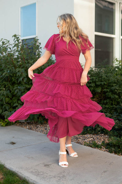 Short sleeve magenta dress
