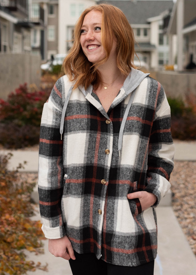 Button up black plaid shacket 