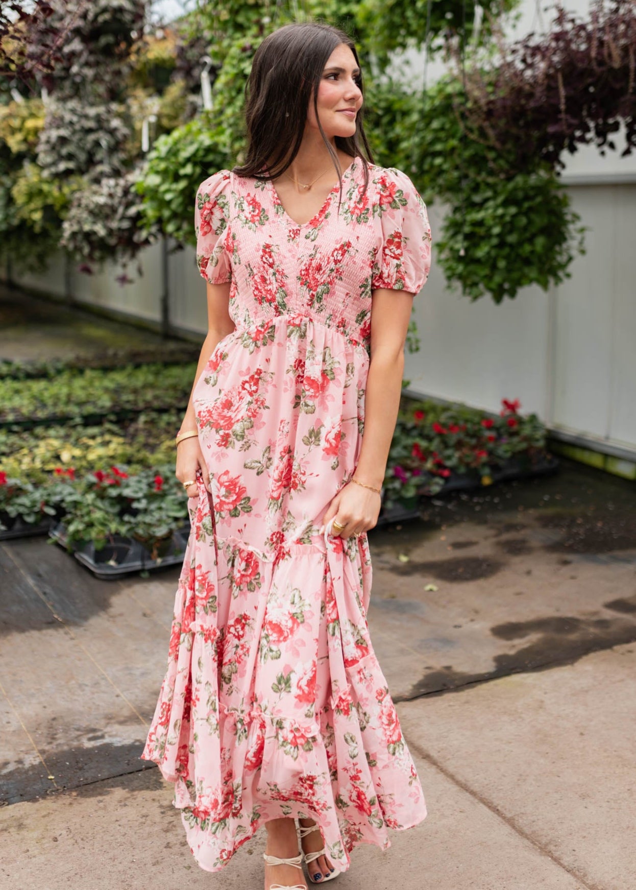 Stacy Pink Floral Smocked Dress