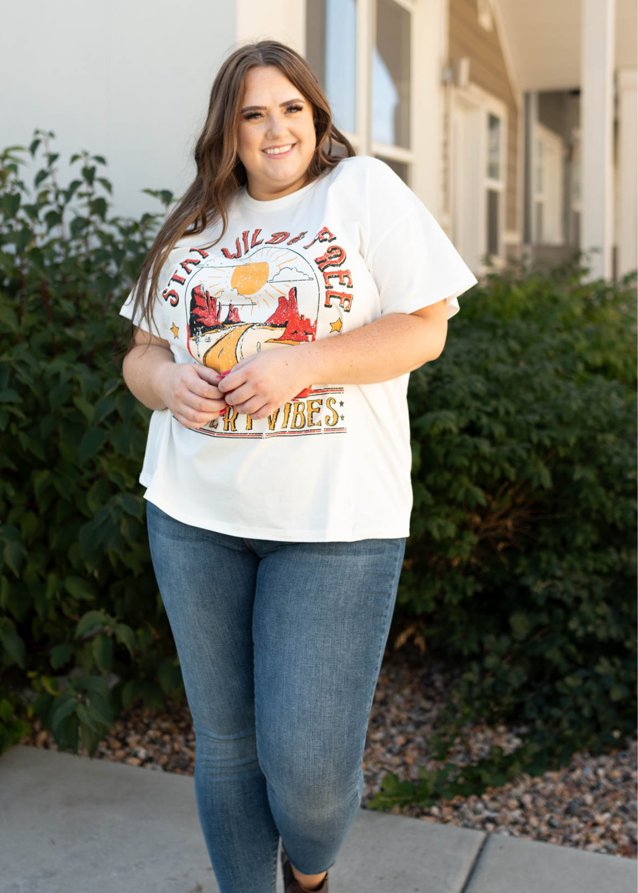 Short sleeve stay wild and free ivory tee plus size