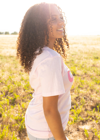 Side view of a pink tee