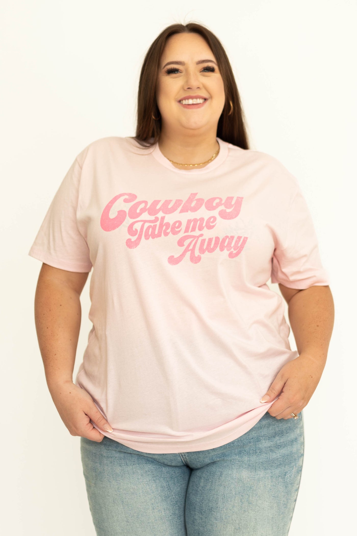 Plus size take me away pink graphic tee