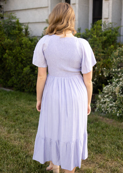 Back view of a lavender dress
