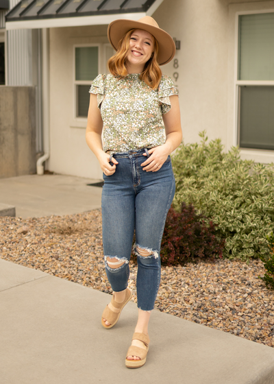 Green floral top