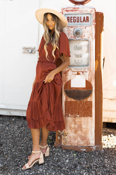 Satin brick colored dress