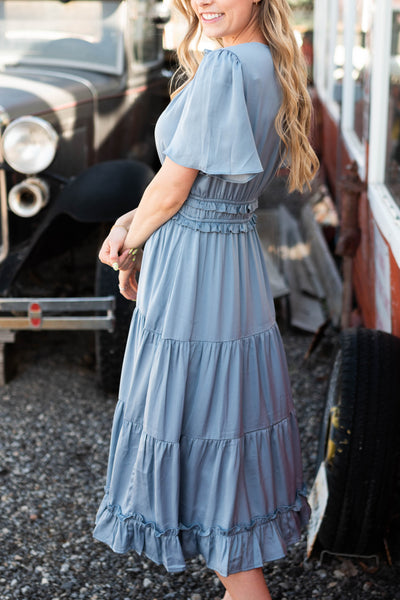 Short sleeve dusty blue dress