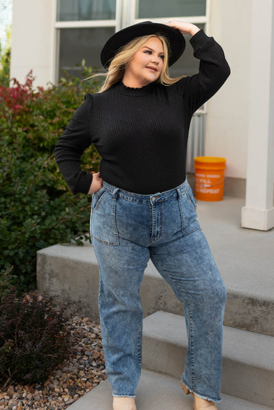 Long sleeve plus size black top