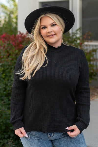 Mock turtleneck plus size black top