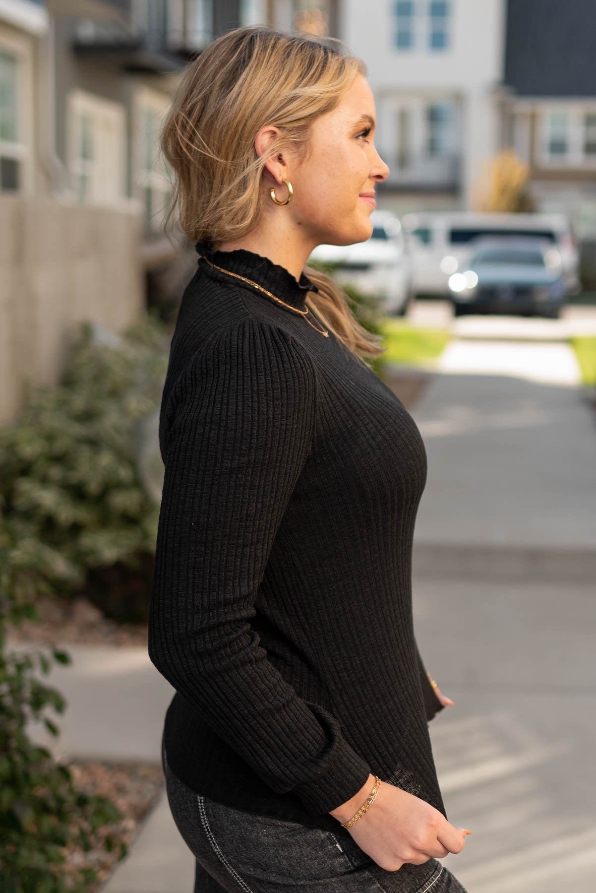 Side view of a black top