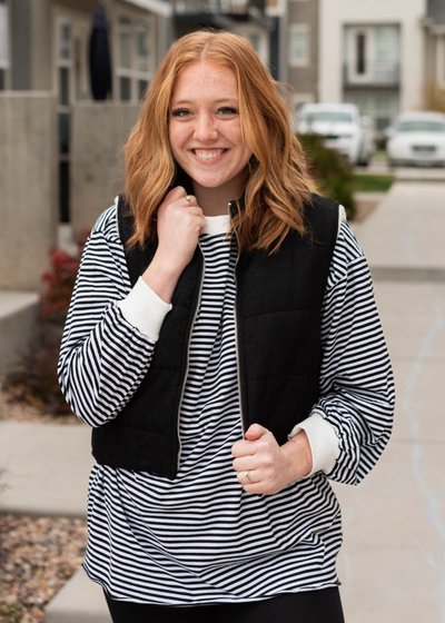 Zip up black corduroy vest