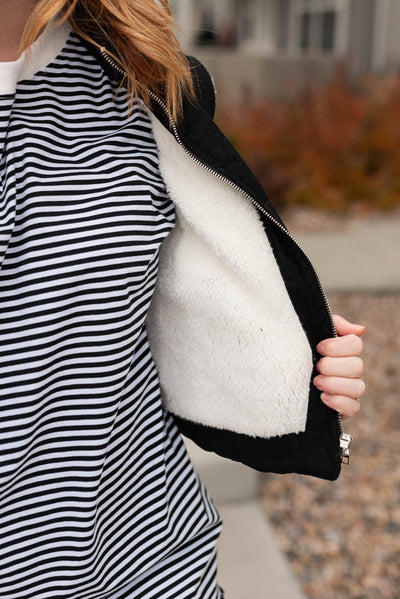 Black corduroy vest with fleece lining