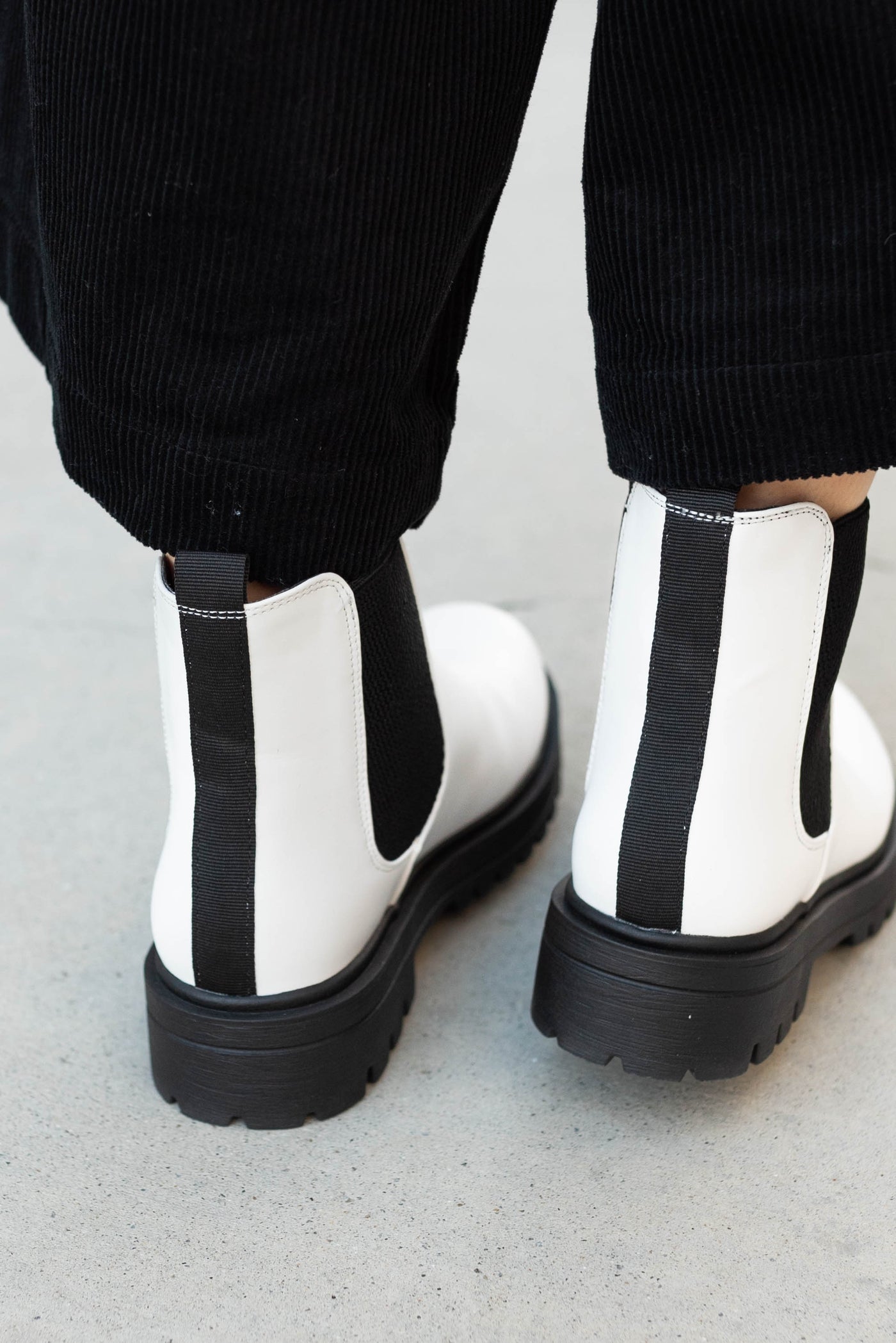 Back view of the white Chelsea boots