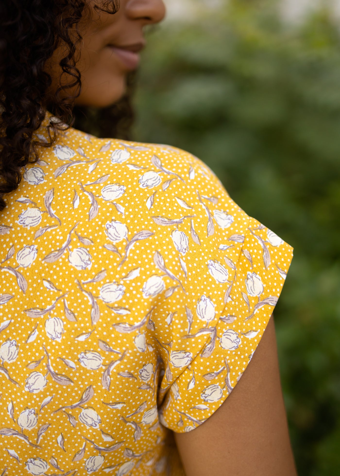 Short sleeve marigold floral top