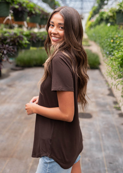 Side view of the classic bown v-neck top