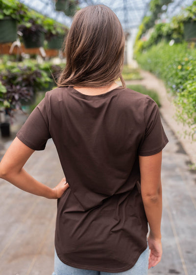 Back view of the classic brown v-neck top