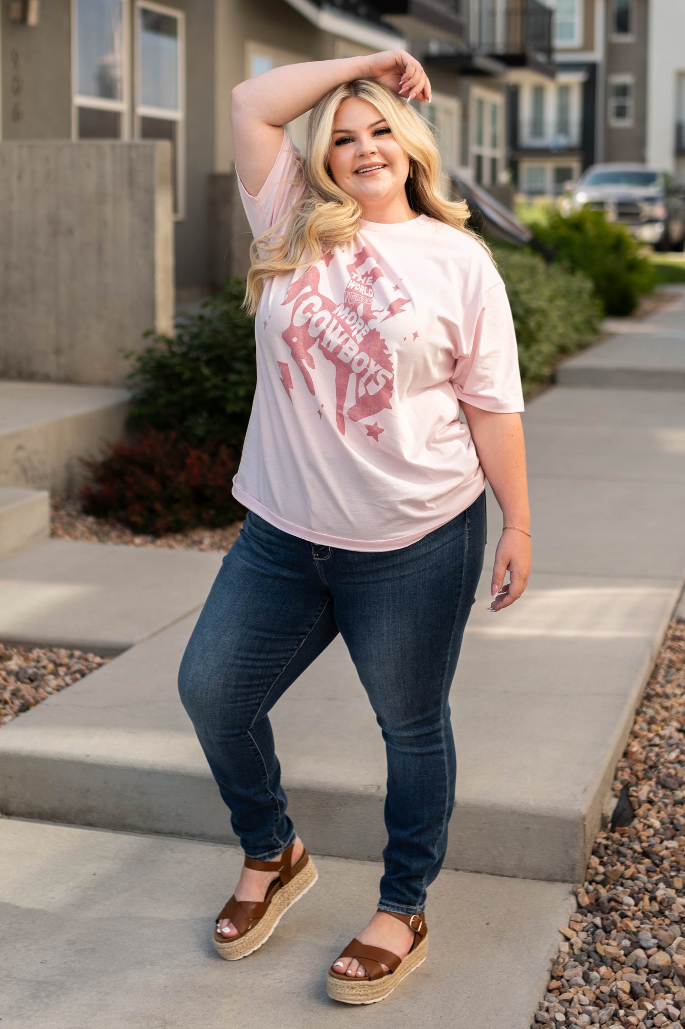 Plus size the world needs pink tee with a horse and short sleeves
